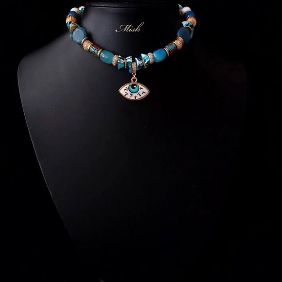 Handmade Natural Stones Evil Eye Necklace, MADE IN TURKEY‎ - Picture 2 of 6